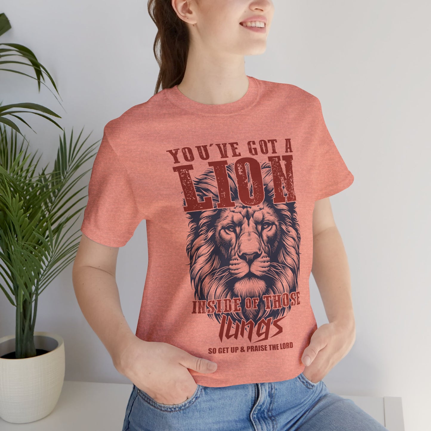 Lionhearted Praise Unisex Tee, Bold Graphic Shirt, Christian Apparel, Inspirational T-Shirt, Faith-Based Gift, Casual Wear