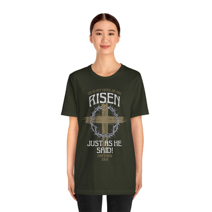 Christian Easter Tee, Religious Resurrection Shirt, He Has Risen, Unisex T-shirt, Inspirational Apparel, Biblical Quote Top