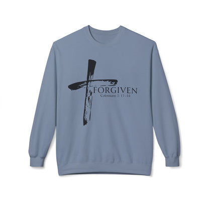 Forgiven Fleece Crewneck Sweatshirt, Cozy Christian Apparel, Inspirational Gift, Church Outfit, Faith-Based Fashion