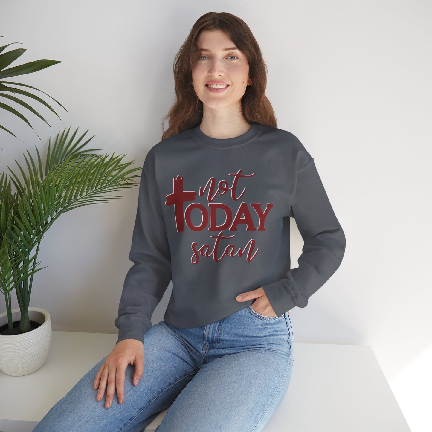 Sweatshirt, Not Today Satan, Anti-Satan, Funny Crewneck, Unisex Graphic Jumper, Gift for Him Her, Sarcastic Apparel