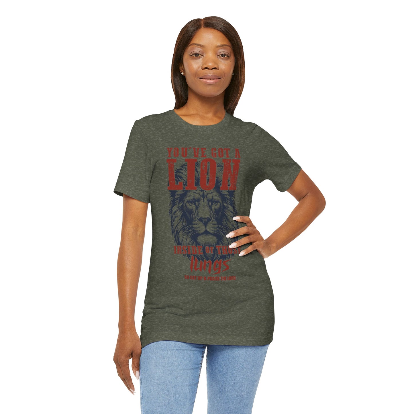 Lionhearted Praise Unisex Tee, Bold Graphic Shirt, Christian Apparel, Inspirational T-Shirt, Faith-Based Gift, Casual Wear