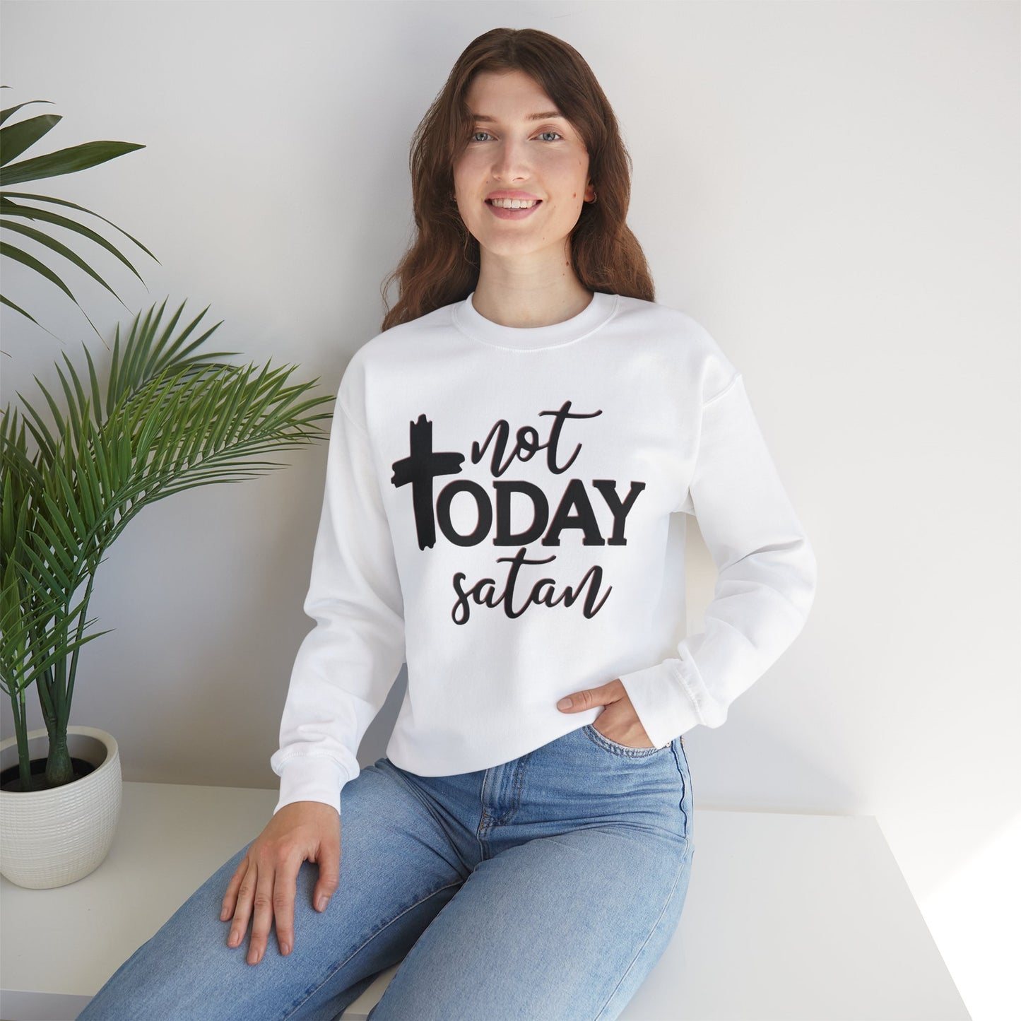 Sweatshirt, Not Today Satan, Anti-Satan, Funny Crewneck, Unisex Graphic Jumper, Gift for Him Her, Sarcastic Apparel