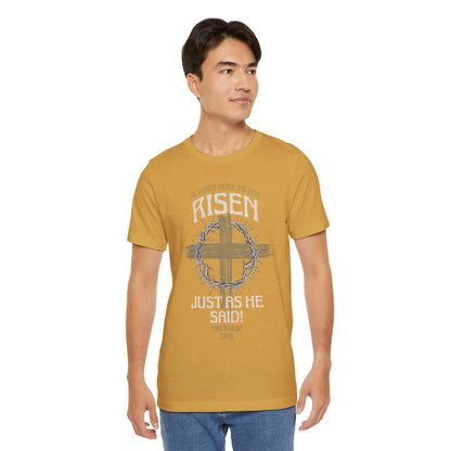 Christian Easter Tee, Religious Resurrection Shirt, He Has Risen, Unisex T-shirt, Inspirational Apparel, Biblical Quote Top