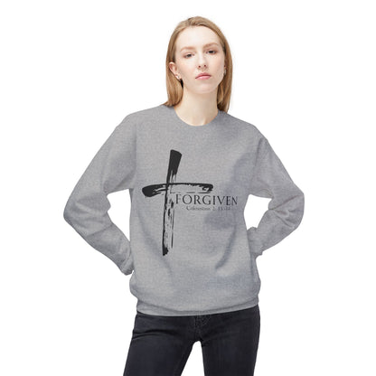 Forgiven Fleece Crewneck Sweatshirt, Cozy Christian Apparel, Inspirational Gift, Church Outfit, Faith-Based Fashion