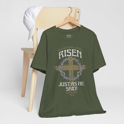 Christian Easter Tee, Religious Resurrection Shirt, He Has Risen, Unisex T-shirt, Inspirational Apparel, Biblical Quote Top