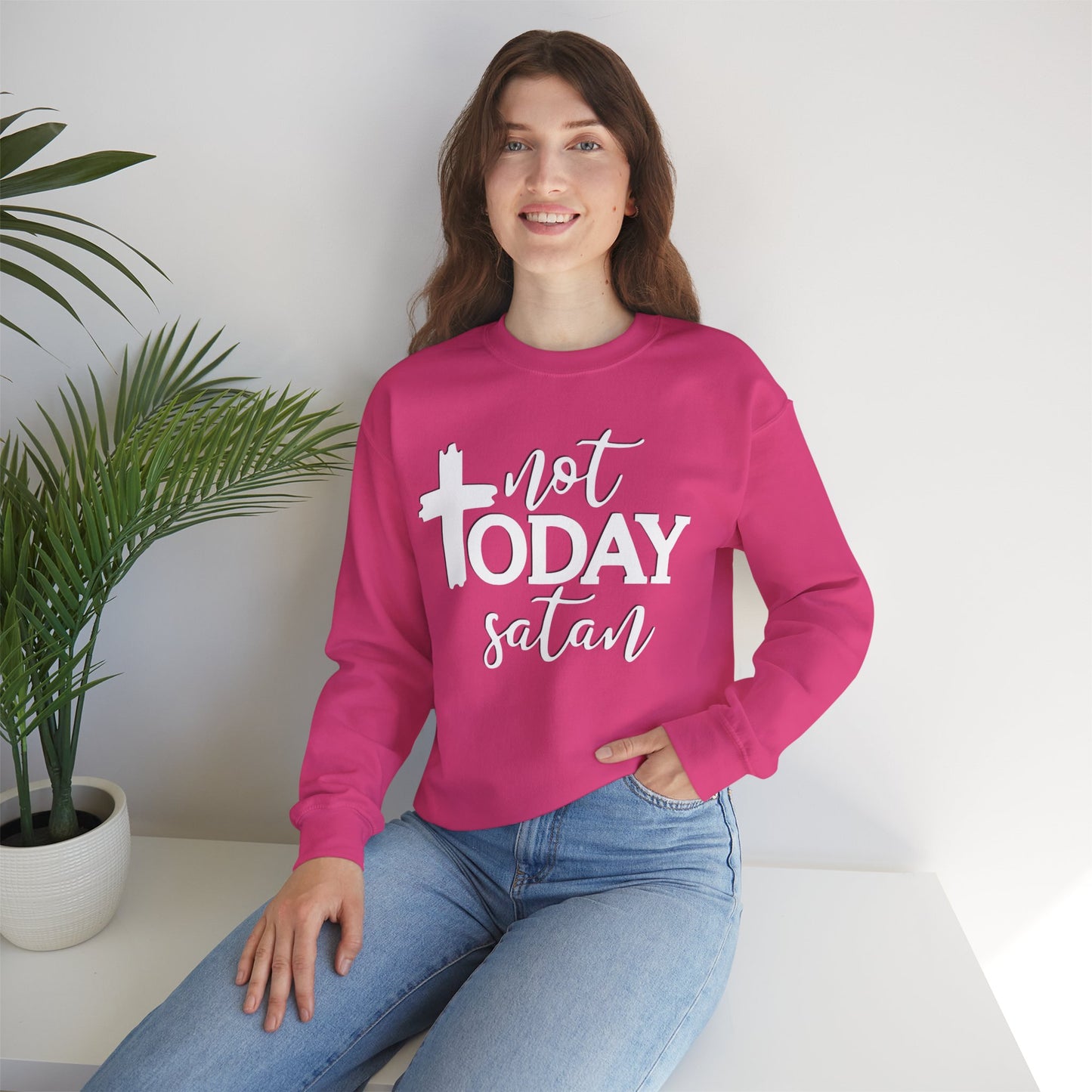 Sweatshirt, Not Today Satan, Anti-Satan, Funny Crewneck, Unisex Graphic Jumper, Gift for Him Her, Sarcastic Apparel