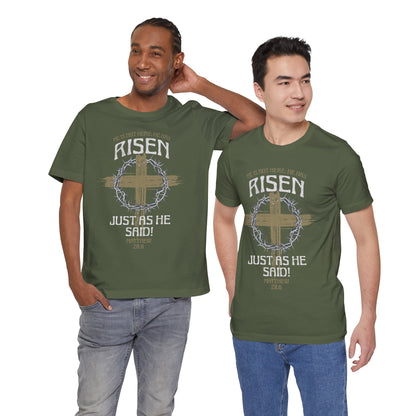 Christian Easter Tee, Religious Resurrection Shirt, He Has Risen, Unisex T-shirt, Inspirational Apparel, Biblical Quote Top