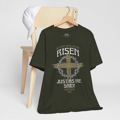 Christian Easter Tee, Religious Resurrection Shirt, He Has Risen, Unisex T-shirt, Inspirational Apparel, Biblical Quote Top