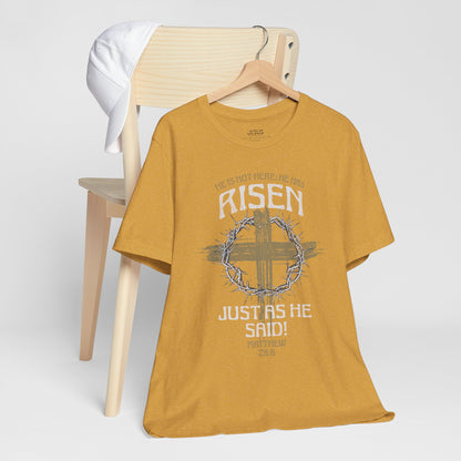 Christian Easter Tee, Religious Resurrection Shirt, He Has Risen, Unisex T-shirt, Inspirational Apparel, Biblical Quote Top