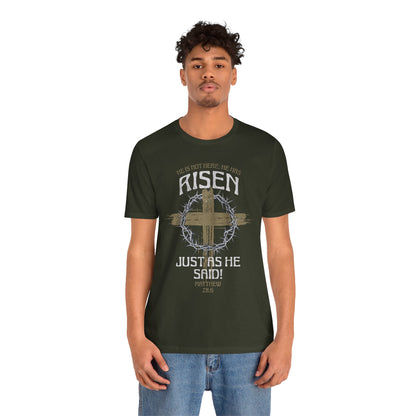 Christian Easter Tee, Religious Resurrection Shirt, He Has Risen, Unisex T-shirt, Inspirational Apparel, Biblical Quote Top