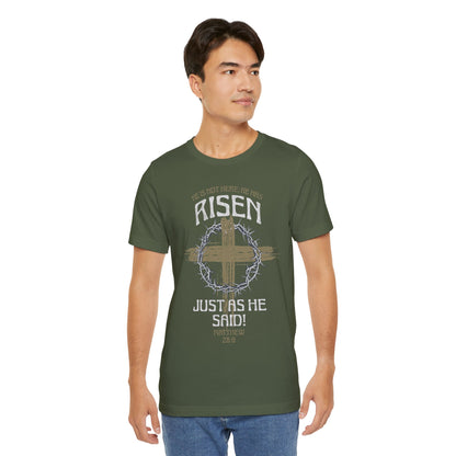 Christian Easter Tee, Religious Resurrection Shirt, He Has Risen, Unisex T-shirt, Inspirational Apparel, Biblical Quote Top